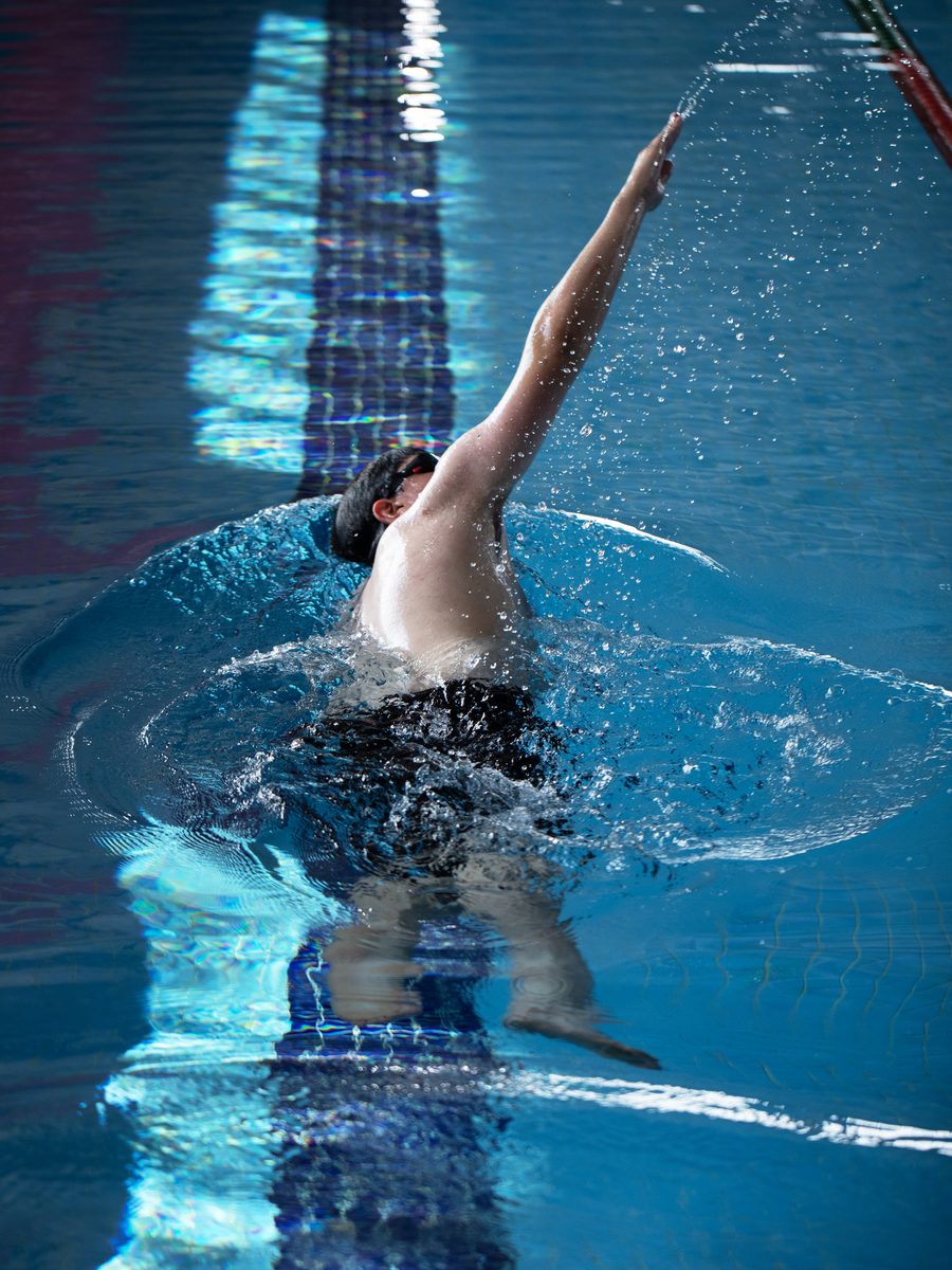 Backstroke in the indoor pool